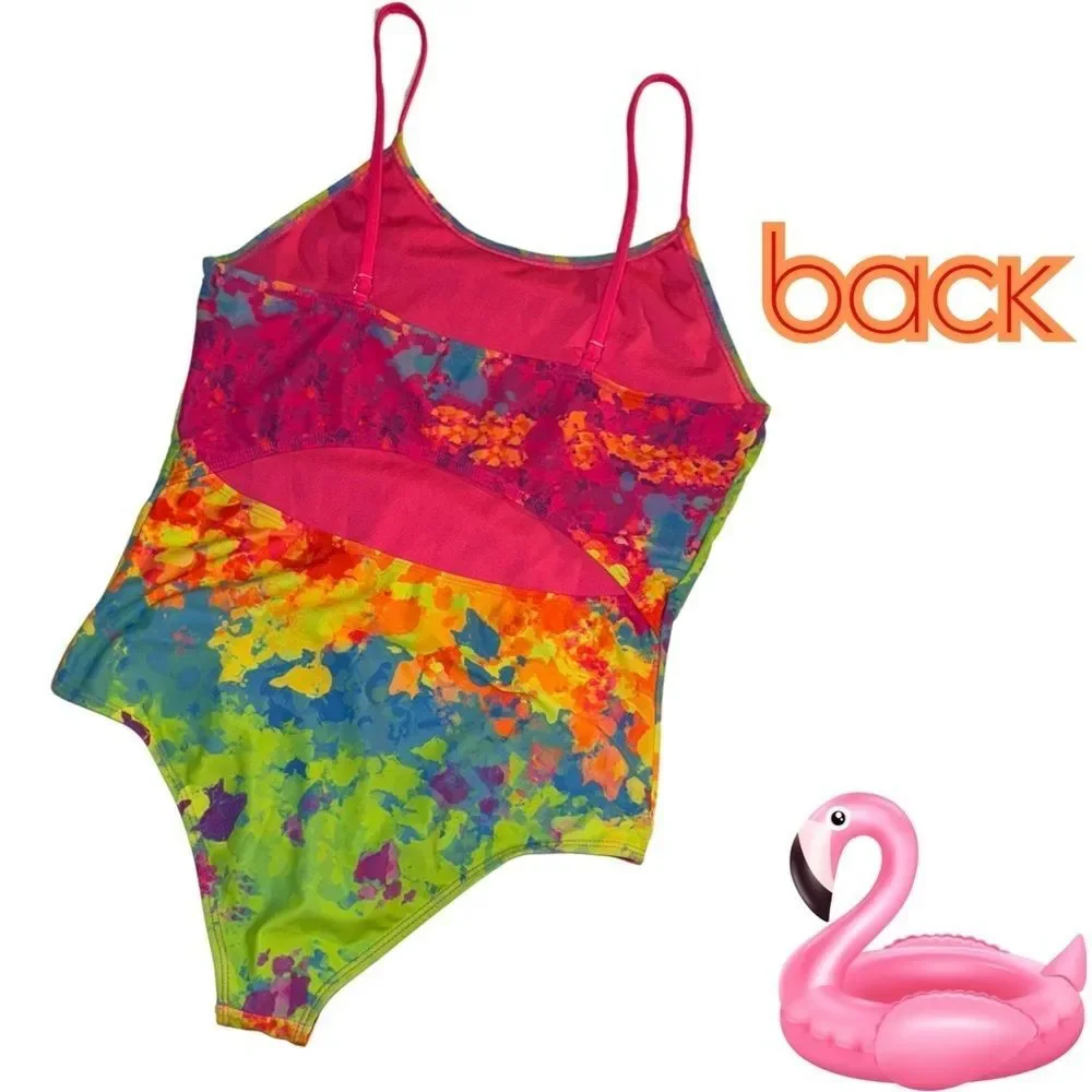 Hang Ten Green and Pink One Piece Swimsuit Vibrant Design